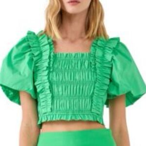 Endless Rose Emerald Puff Sleeve Blouse